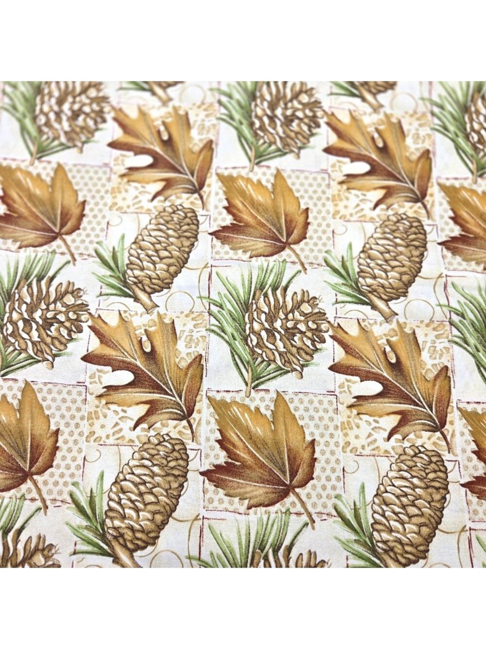 Autumn Pinecones & Leaves Cotton Fabric Oakhurst Textiles OOP 3 Yards Continuous